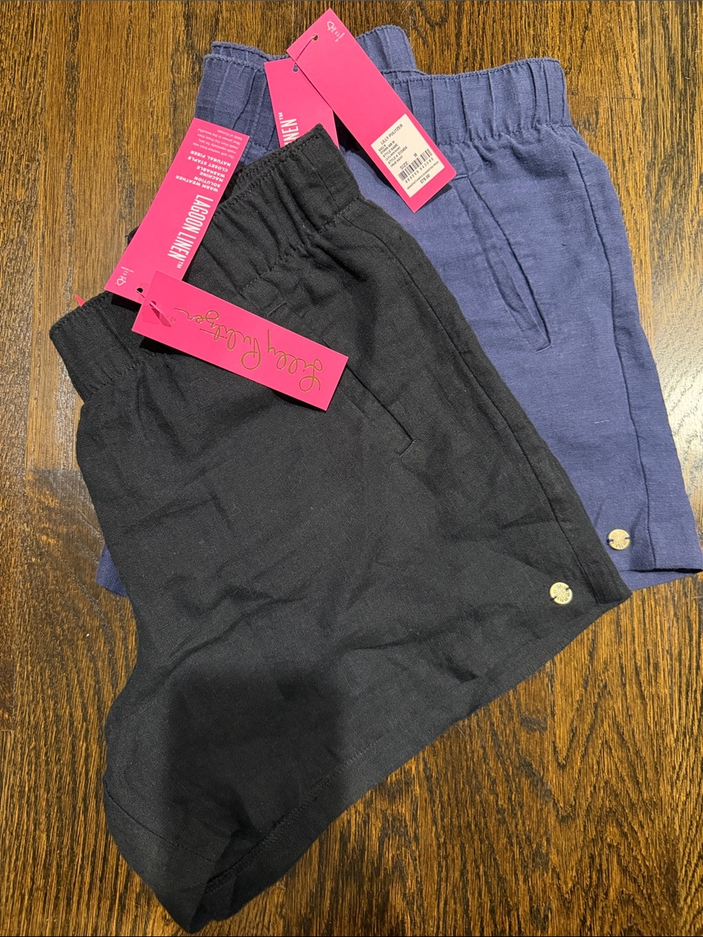NWT Pair Lily Pulitzer pair of Lilo linen short size medium women black and navy